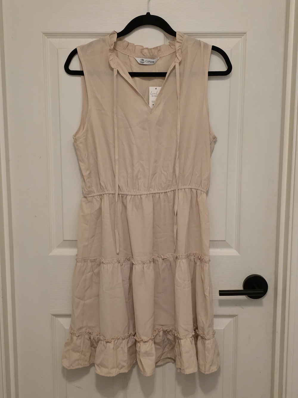 Cupshe Light Beige All Fired Up Ruffle Tie-Neck Tiered Mini Dress